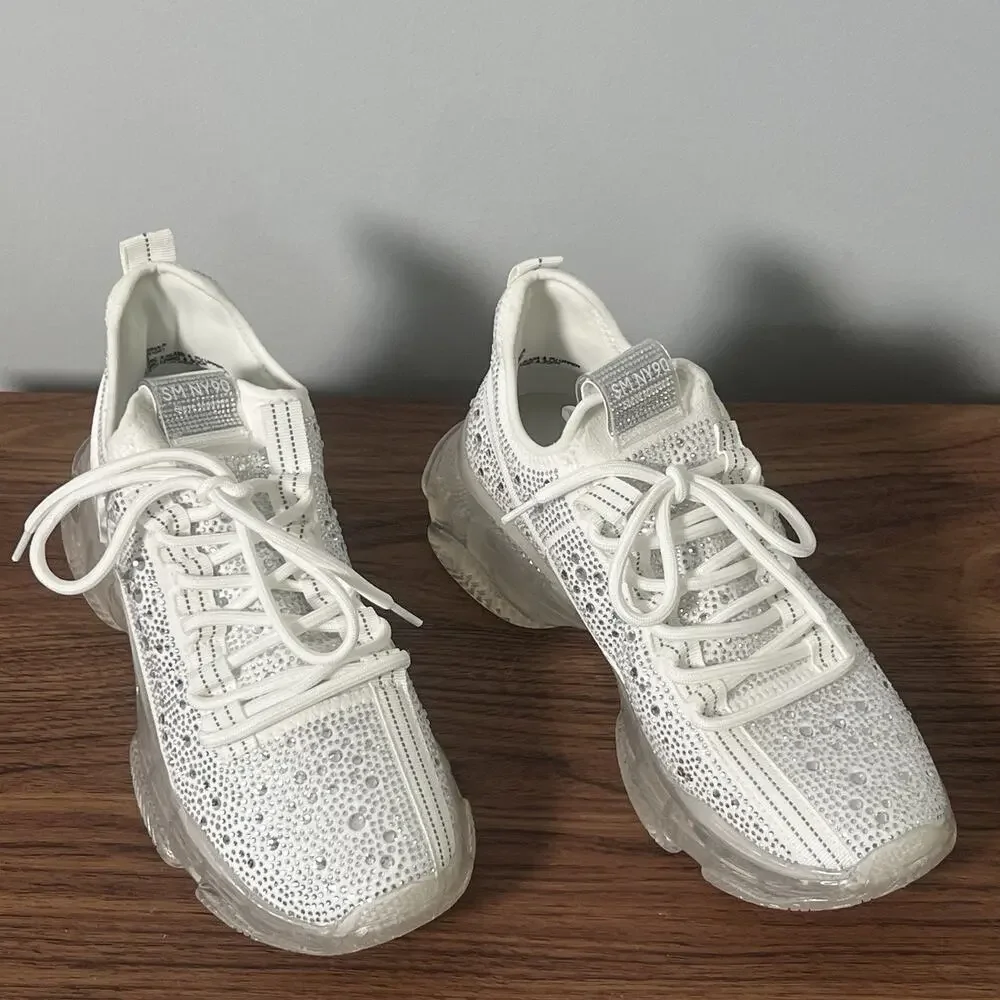 Steve Madden Women’s Size 10 White Rhinestone Crystal Chunky Sneakers NWOB